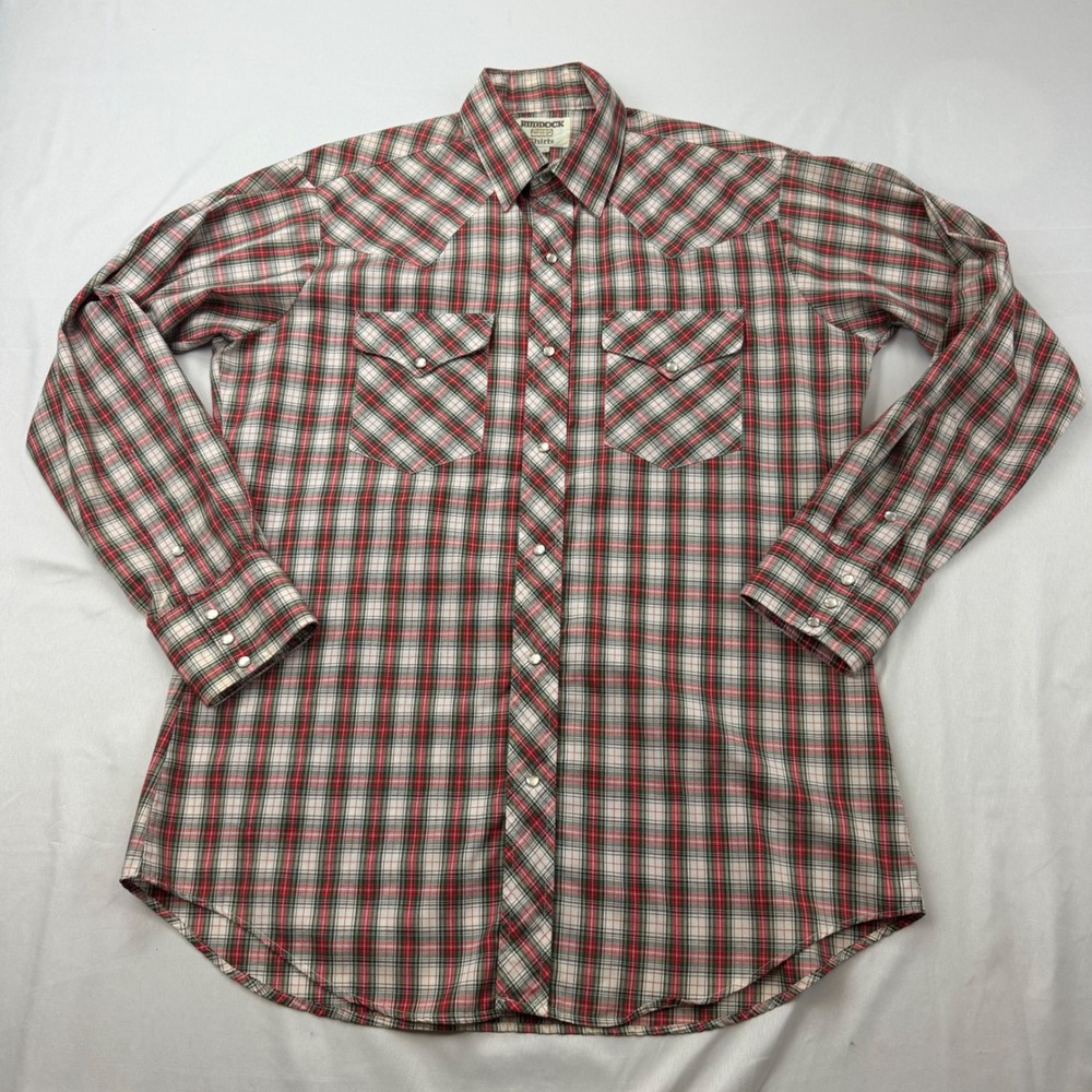 Ruddock Western Shirt Mens 16-34 Red Plaid Pearl Snap Long Sleeve USA Made